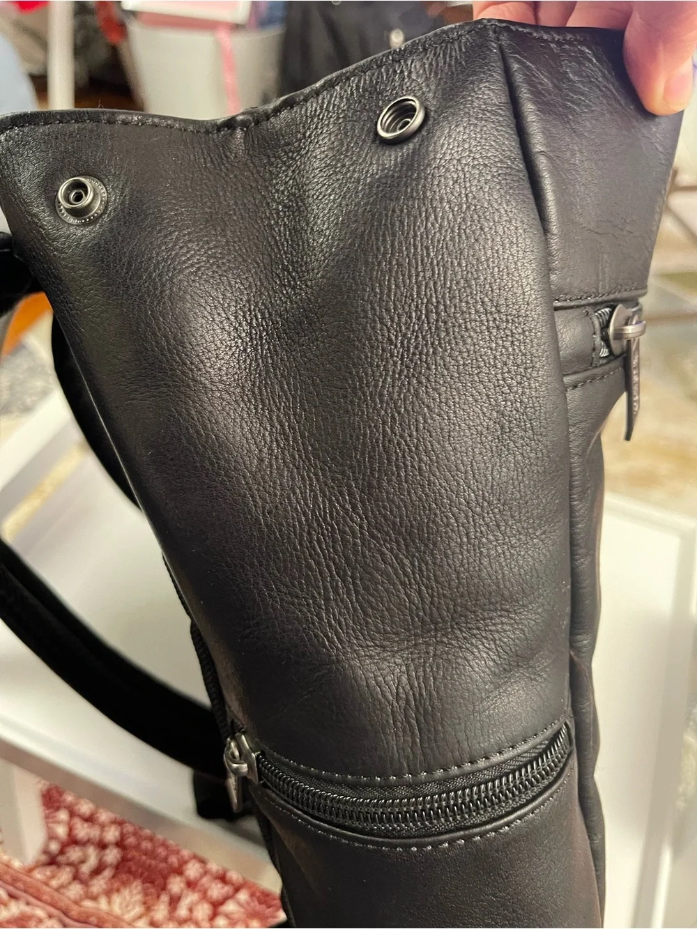 Kenneth Cole Reaction Black Leather Backpack with Buckle Pocket